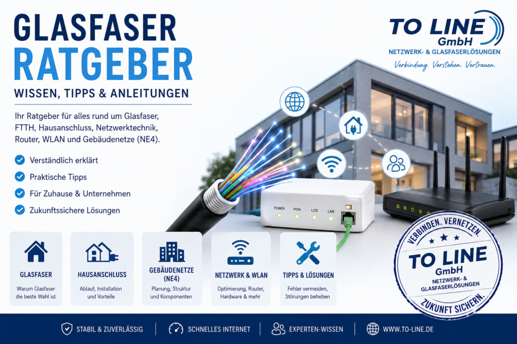 Glasfaser Ratgeber mit FTTH, Hausanschluss, Gebäudenetze (NE4), Netzwerktechnik, Router, WLAN und Tipps für moderne Glasfaser-Infrastrukturen – To Line GmbH